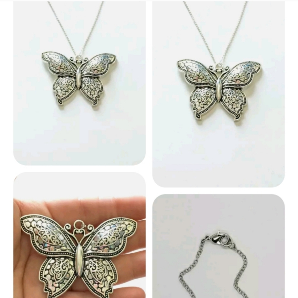 New large silver butterfly necklace - Picture 3 of 3